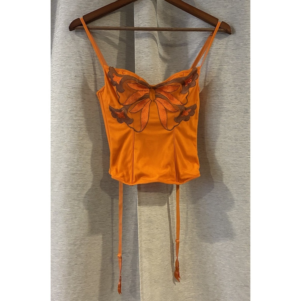 Vintage 90s Miss Naory Butterfly Corset Top Orange Coquette Size 34